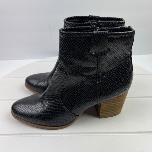 CARLOS By Carlos Santana Rowan Womens 8 M Western Ankle Boots Black Snakeskin - Picture 3 of 8